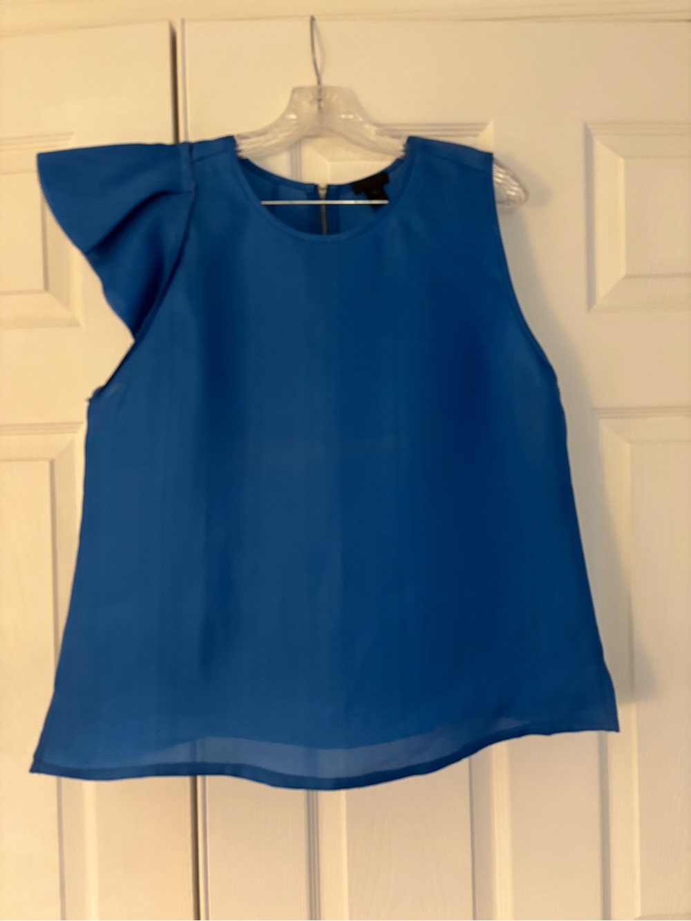 J. Crew Collection Organza Royal Blue One-Shoulder Ruffle Shell Top